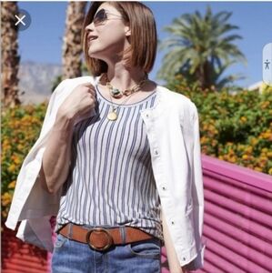 CAbi Style #5569 Blue and Grey Ticker Tee Tank Top Size S